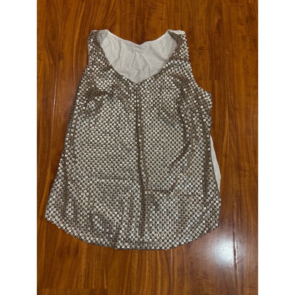 White House Black Market Tank Top‎ Blouse Gold Sequin Sleeveless Pullover Size M